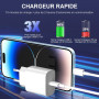Chargeur iPhone,2Pack Chargeur Rapide de 20W Adaptateur avec 2M&3M [Certifié Apple MFi ] USB-C de données Lightning Cordon de Ch
