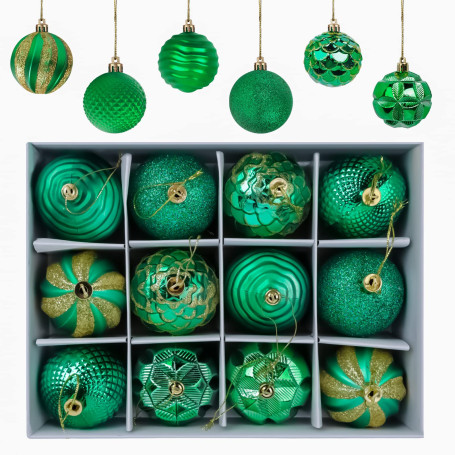 Gxhong Boules de Noël, 12 pièces, Décorations d'arbre de Noël Mat, Scintillantes et Brillant ∅ 6CM (Vert)
