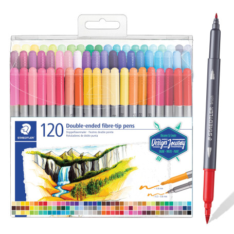 Staedtler Feutres à double pointe pour écriture et coloriage, Pointe fine de 0.5-0.8 mm et compacte extra-large de 3 mm, Étui pl