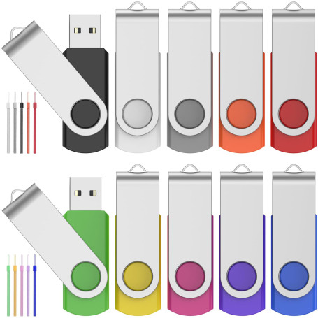 FEBNISCTE Clé USB 128MB - Lot de 10 Clés 2.0 Mémoire Sticks Rotatifs - Petite Capacité PenDrive Lecteur Flash Multicolore avec C