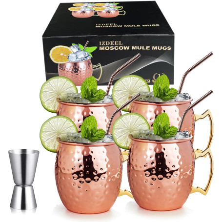 izdeel Verre Moscow Mule Tasses Cuivre Mug 550ml Verres pour Cocktail, Rhum, Boissons Froides, Maison, Bar, Fête, La Saint Valen
