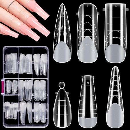 MELLIEX 144 Pièces Popit Ongle, 6 Formes Faux Ongles Conseils de Extension, Acrylique Capsule Ongles Polygel Transparent pour Sa