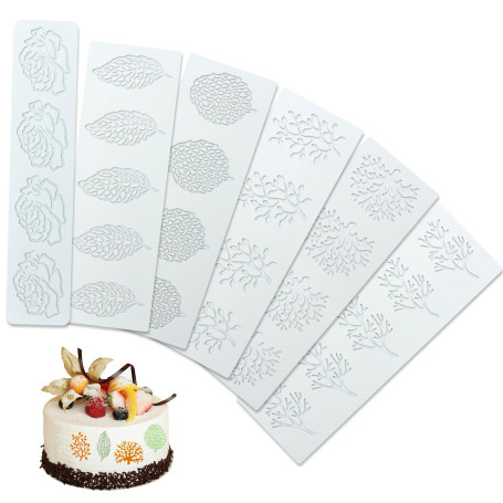 VEGCOO 6 Pièces Moule Forme Feuille, Moule Dentelle en Silicone, Silicone Tapis de Dentelle pour Chocolat, Fondant, Pâte à Sucre