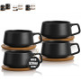 VETIN Lot de 4 Tasses à cappuccino avec soucoupe, tasse en marbre, 320 ml, en porcelaine, pour thé, café, cappuccino, tasses à c