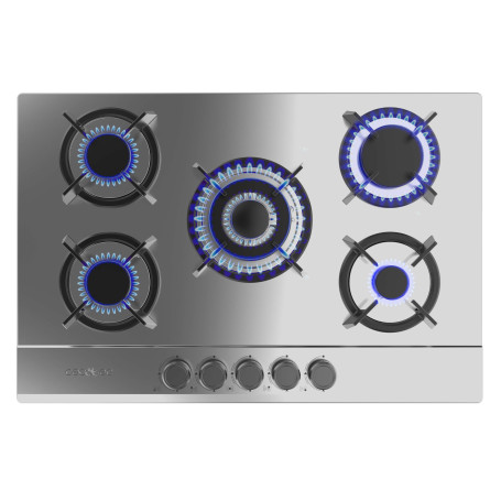 Cecotec Plaque de Gaz Butane et Naturel 5 Feux Bolero Squad G 5200S Inox. 11000 W, Acier Inoxydable, Grilles Individuelles en Fo