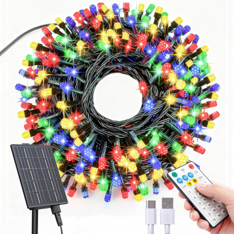 Amzxart Guirlande Lumineuse Exterieure Solaire,32m 300LED Guirlande Noel Exterieur,19 Modes, IP65 Guirlande Lumineuse Exterieure