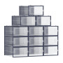 SONGMICS Boîtes à Chaussures, Lot de 12, Rangement Chaussures, Pliable, pour Pointure Jusqu’à 44, Transparent et Bleu Carbone LS