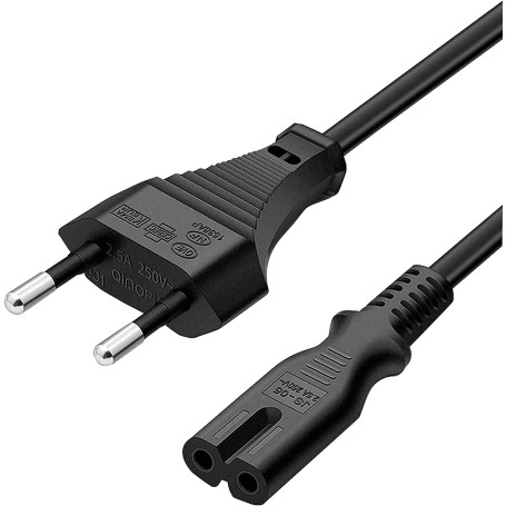 Câble d'alimentation 1m Noir EU,Cable Alimentation c7 2 Pin Figure 8 fiche Bipolaire Cord pour PC Monitor,DVD,Imprimante,Samsung