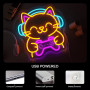 Looklight Panneau néon LED « Gaming Cat » - Pour décoration, néon - À intensité variable - Avec USB - Pour salle de jeux, chambr