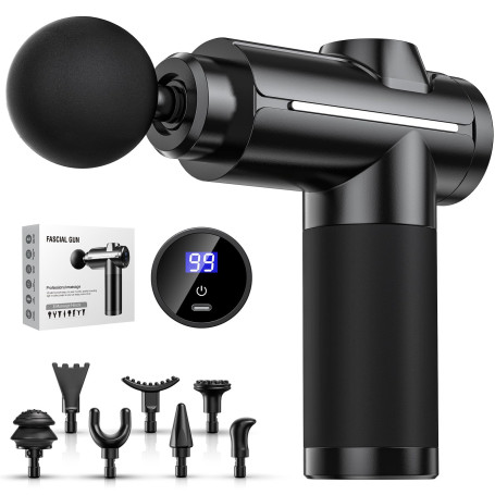 Pistolet de Massage Musculaire, Masseur de Muscle Profonds Massage gun avec 32 Niveaux Réglables, 8 Têtes de Massage Pistolet Ma