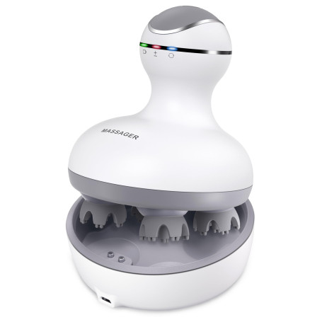 Rybozen Masseur de Tête électrique Cuir Chevelu Masseur Portatif à Main 4 Têtes avec 84 Nœuds, Masseur Rechargeable étanche