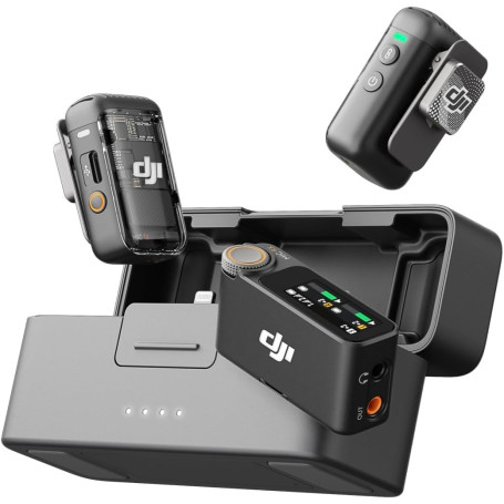 DJI Mic 2 (2 TX + 1 RX + Boîtier de Recharge), Micro sans Fil Tout-en-Un, Réduction Intel. du Bruit, Enregistrement Interne 32 B