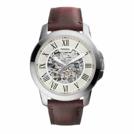 Fossil Montre pour Homme Grant, Mouvement Mécanique Automatique, Boîtier en Acier Inoxydable Argenté de 45 mm avec Bracelet en C