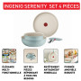 Tefal Ingenio Serenity, Batterie de cuisine 4pièces, Revêtement antiadhésif, Poignée amovible sécurisée, Design empilable, L8284