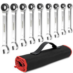 HYCHIKA Cle Plate a Cliquet, Clé Plate 6-19 mm Métrique, 72 Dents 5° Angle Reprise Clés Mixtes à Cliquet en Acier Chrome-vanadiu