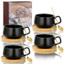 AOOTE Lot de 4 Tasses à Cappuccino avec soucoupe,320ml Ensemble Tasses à Expresso en Grès,set de tasses et soucoupes,tasses à ca