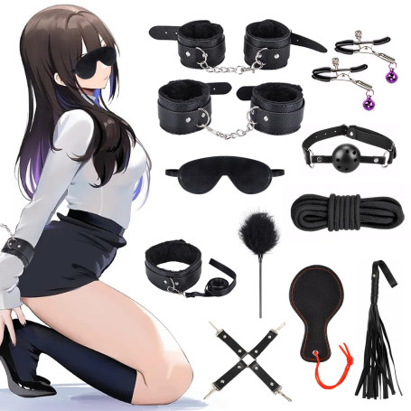 Kits de Bondage 11 Pièces Érotique BDSM Sex Menottes Sextoys, SM Set Adultes Toy Parfait Ensemble de Jouets Sexuels Érotiques Re