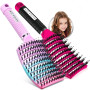 O³ Brosse Poil de Sanglier- 2 Brosses à Cheveux en Poils de sanglier- Démélant Cheveux 100% Naturel (Rose/Arc-en-Ciel)