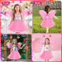 POWZOO Costume Papillon Enfants,4 pièces Déguisement de fée Papillon rose,Tutu+Ailes+Baguette+Serre-tête.Déguisement Papillon po