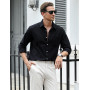 iClosam Chemise Homme Manches Longues Été Coton Chemises Texture de Lin Couleur Unie