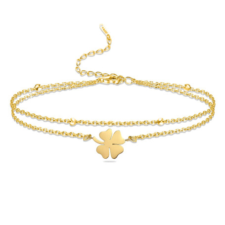 VASSAGO Bracelet trèfle à quatre feuilles en acier inoxydable pour femme - Bracelet porte-bonheur en forme de trèfle à quatre fe