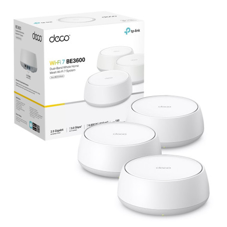 TP-Link Deco Routeur WiFi 7 Mesh BE3600 Bi-Bande, Port Ethernet 2,5G, Couverture de 490㎡, Itinérance IA Transparente, Connectez 
