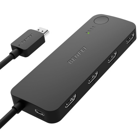 BENFEI Switch HDMI 4 Ports 4K@60Hz, 2K@144Hz, HDCP 2.3 【avec Prise en Charge de l'égalisation adaptative Transmission 9,14m】 Com