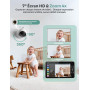 GHB Babyphone Cémera 7" 1080P Caméra Bebe Surveillance 350° Rotation Écran IPS HD Mode VOX 168H Autonomie de la Batterie Audio B