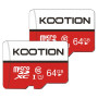 KOOTION Carte Micro SD 64 Go Lot de 2 Carte Mémoire UHS-I Vitesse jusqu'à 90 m/s,TF Micro SDXC, Classe 10, U1 pour Drone/Dash Ca