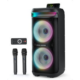 Machine de Karaoké pour Adultes avec 2 Microphones, Enceinte Bluetooth Portable Karaoke 500 W avec Lumières de Fête, Compatible 