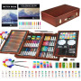 KINSPORY Mallette dessin Enfant, 139 pièces coloriage kit dessin Enfant, Art Set, Mallette de Coloriage avec boîte en bois (Brun