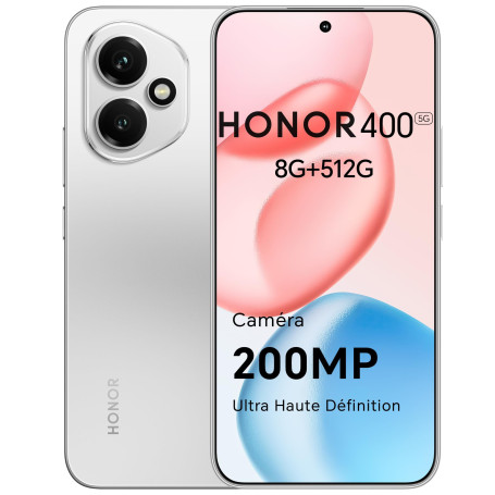 HONOR 400 Smartphone 5G Dual SIM NFC, Caméra 200MP Ultra Haute Définition, 8GB RAM 512GB, 5300 mAh, 6,55 Pouces Écran AMOLED, An