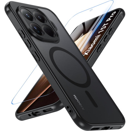 Fin2feel Magnétique Coque pour Xiaomi 15T Pro, Compatible avec MagSafe avec Verre Trempé, Mat Translucide PC Dur Housse Arrière,