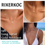 RIXERKOC Collier Longue en Y pour Femme, Colliers Lariat Plaqué Or 14k avec pendentif en Forme de Soleil Collier en Cristal or e