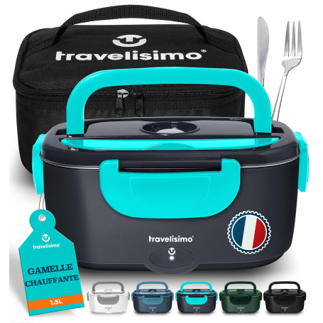 TRAVELISIMO Gamelle Chauffante 80W Lunch Box Chauffante 1,5L Chauffe Plat Voiture 3 en 1 220V 24V 12V, Gamelle Chauffante Allume
