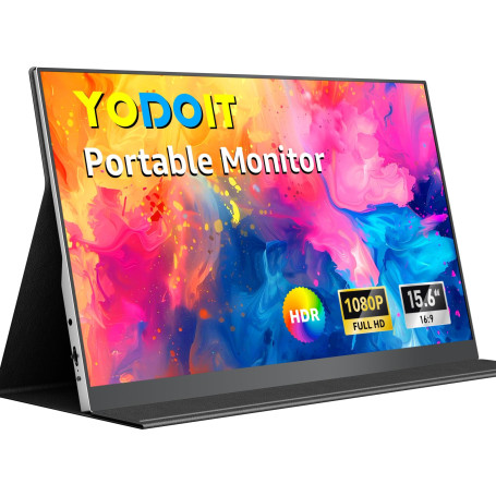 Yodoit Écran Portable 15,6", 1920 × 1080 FHD Moniteur IPS 100% SRGB Display HDMI USB Type C avec Haut-parleurs Intégrés pour PC/