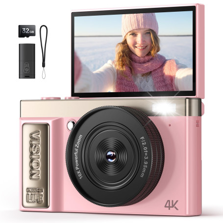Appareil Photo Numérique 4K Digital: 64MP Appareils Numérique avec Écran Rabattable 180° - Camera pour Vlog avec Carte 32GB - po