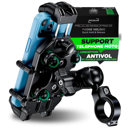Support Telephone Moto Ultra Résistant 【Antivol et Double Anti-Vibration】 Porte Telephone Moto 5,4 à 7,2" pour Smartphone Robust
