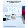 NOVOO Chargeur USB-C GaN III 120W Rapide, Chargeur Universel PPS 3 Ports Compact avec 1 Câbles PD 100W Type-C, pour MacBook Pro 
