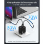 NOVOO 100W Chargeur USB C Rapide 3 Ports Prise USB C