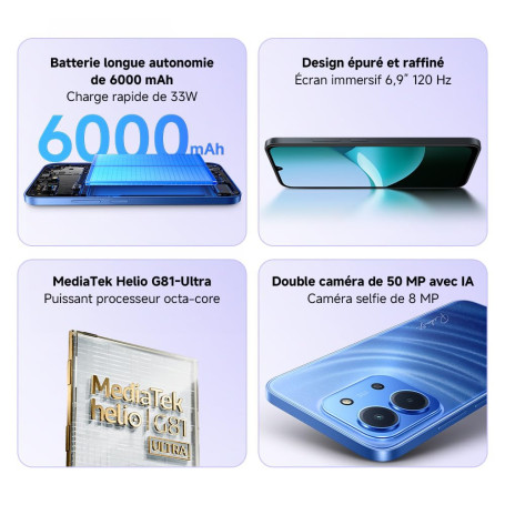 Xiaomi Redmi 15C Smartphone Neuf - 12 Go ROM / 8 Go RAM - Écran 6,9" - 6000 MAh - Charge Rapide 33W
