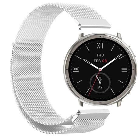 GIOPUEY Bracelet Compatible avec Amazfit Active 2, Bracelet en Acier Inoxydable tressé [magnétique] Montre Bracelet - Silver