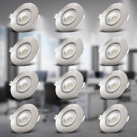 B.K.Licht - Set de 12 spots LED encastrables orientables, plats, couleur de lumière blanc chaud, spots LED, spot encastrable, sp