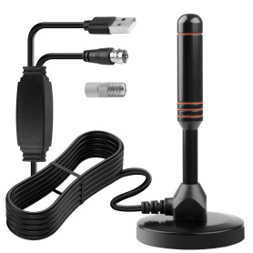 Antenne TV Intérieure Puissante TNT HD, Antenne TV Intérieur avec Amplificateur de Signal à Gain Élevé Base Magnétique Puissante