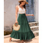 Genfien Femme Jupe 2 en 1 Bohème Tour de Taille Elastique Longue été Maxi Tube Taille Haute A-Line Décontractée Vacances L'été P