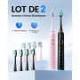 Brosse À Dent Électrique Soniques Adultes - Lot De 2 Brosse A Dent Sonique avec 10 Têtes de Brosse et Étui de Voyage, 5 Modes, É