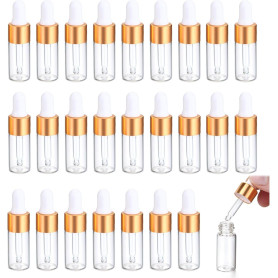 Mini Flacon Compte Gouttes 5ml - 25 Pièces Fiole en Verre Pipette pour Huile Essentielle, Expériences, Parfum D'ambiance