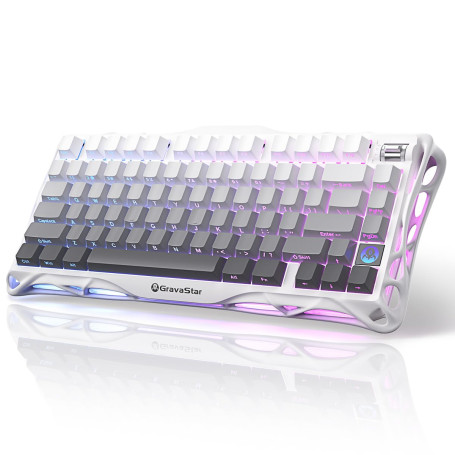 GravaStar Mercury K1 Clavier Mécanique de Jeu avec BT5.0/2.4G /Type-C, 75% Gasket Clavier Gamer RGB Rétroéclairé, Commutateurs L
