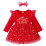 Winmany Tenues de Noël pour bébés filles Robe Tutu Toddler Jupe à manches longues en dentelle Vêtements chauds pour bébé+bandeau