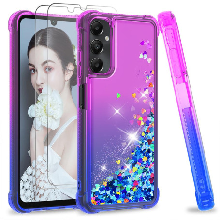 LeYi Coque pour Samsung Galaxy A05S(Pas A05) avec Verre Trempé [Lot de 2], Fille Liquide Paillette Transparente Silicone Gel TPU